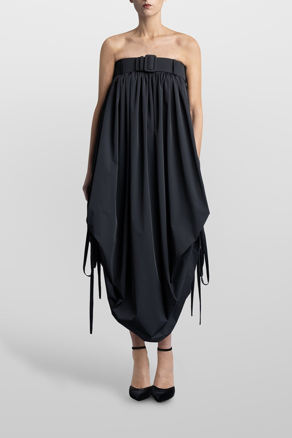 VESTIDO BALLOON LARGO CON CINTURON